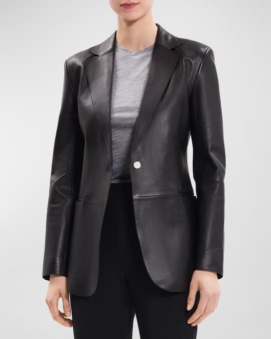 Theory Leather Slim Single-Breasted Blazer Jacket | Neiman Marcus