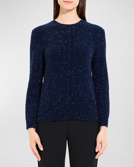 Theory Wool-Cashmere Shrunken Donegal Cable-Knit Sweater | Neiman Marcus