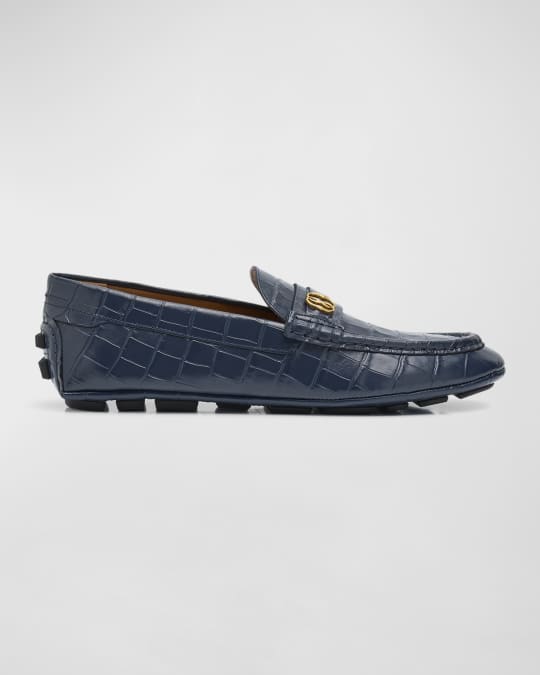 Bally Men s Croc Effect Leather Drivers Neiman Marcus