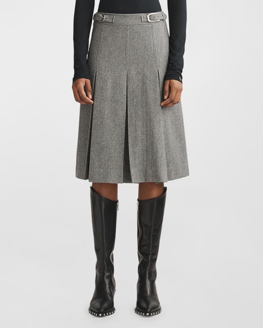 Rag & Bone Garnet Pleated Italian Wool Midi Skirt | Neiman Marcus