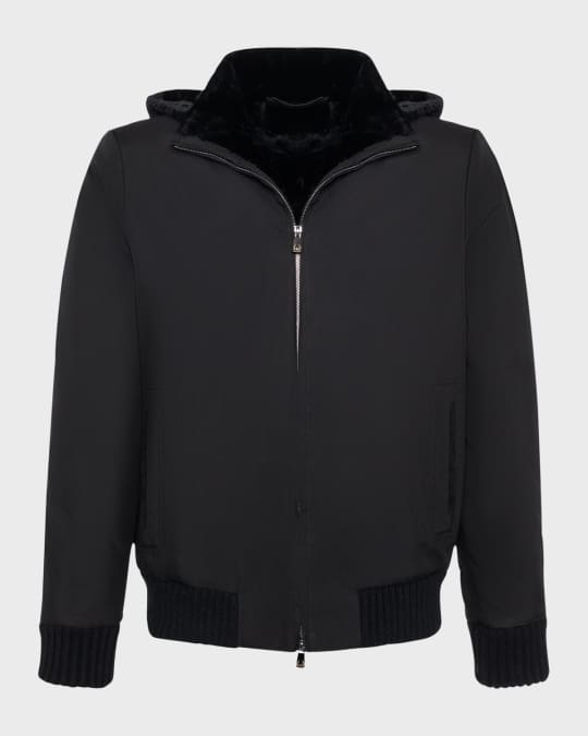 Men's Zip Jacket with Lamb Lining and Detachable Hood