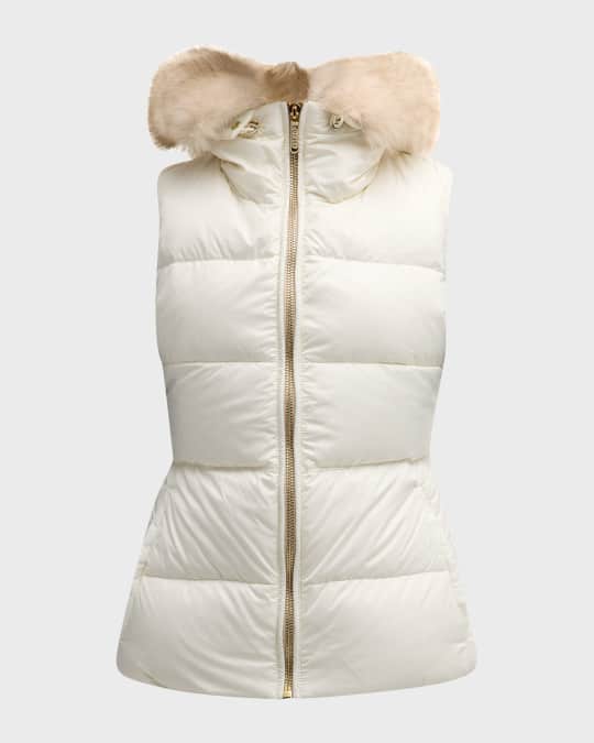 Apres-Ski Down Filled Vest with Detachable Toscana Shearling Lamb Hood Trim
