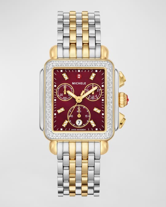 MICHELE Deco Chronograph Two Tone 18K Gold Plated Stainless Steel Watch Neiman Marcus