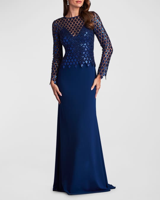 Tadashi Shoji Sequin Illusion Crepe A Line Gown Neiman Marcus