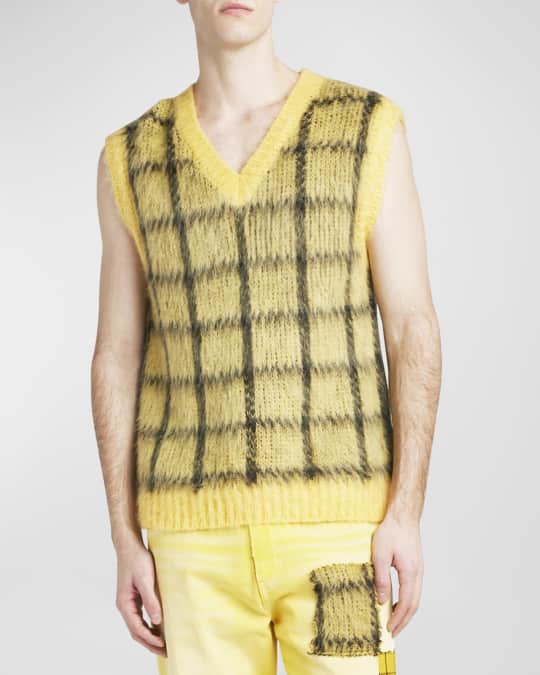 Marni Men's Shaggy Windowpane V-Neck Vest Neiman Marcus - Main Image