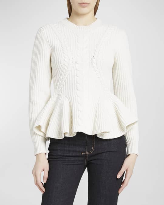 Alexander McQueen Cable Wool Cashmere Peplum Sweater Neiman Marcus