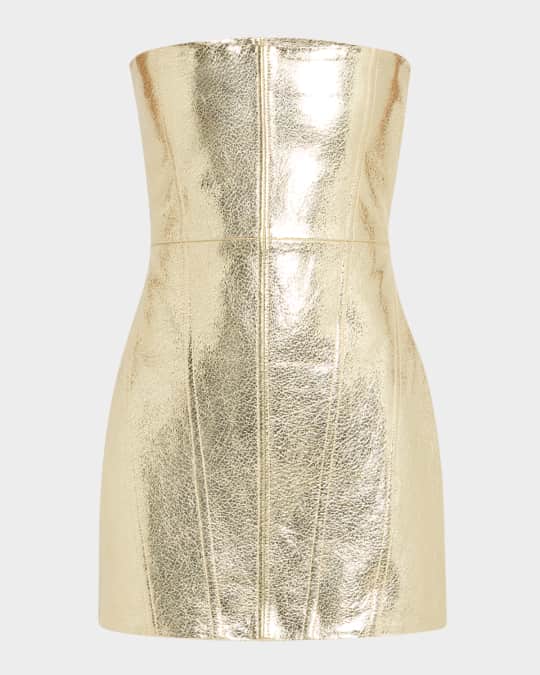 Casmir Strapless Metallic Leather Mini Dress