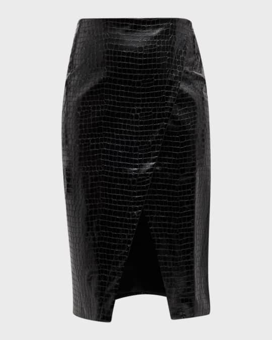 Tanya Taylor Juniper Glossed Faux Crocodile Wrap Skirt Neiman Marcus