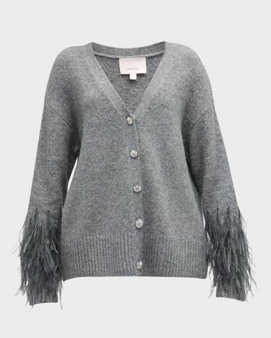 Briana Feather-Cuff Knit Cardigan