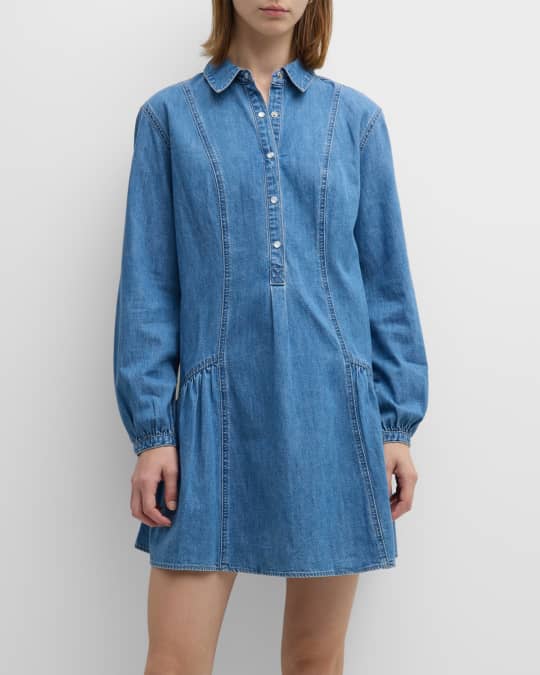 Veronica Beard Chaia Long-Sleeve Denim Mini Shirtdress | Neiman Marcus