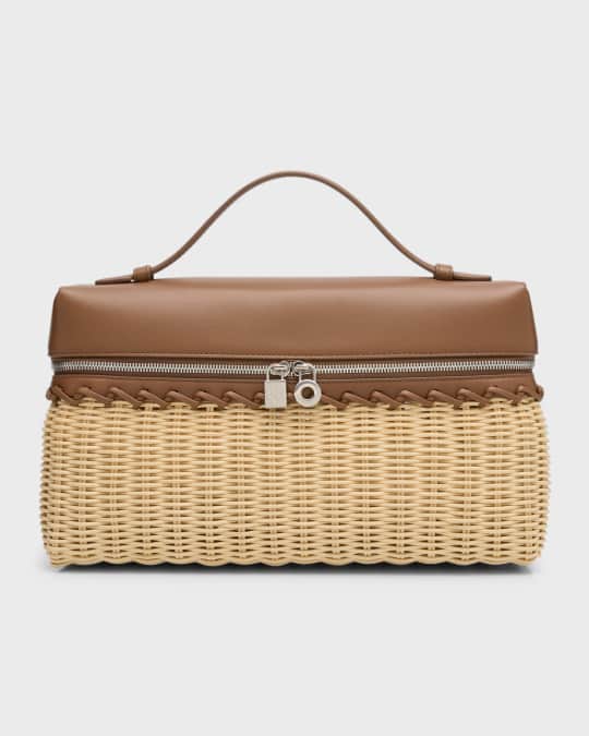 Loro Piana Zip Leather & Wicker Crossbody Bag | Neiman Marcus