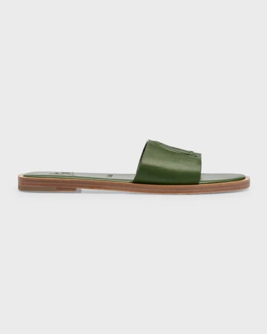 Christian Louboutin Leather Logo Red Sole Flat Sandals Neiman Marcus