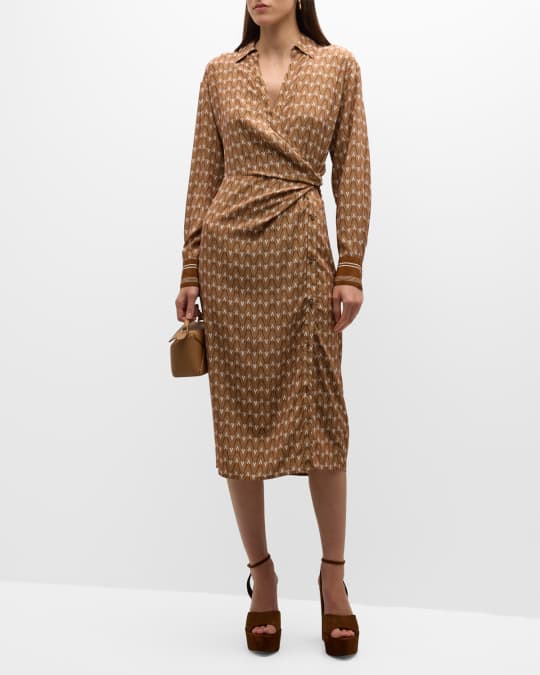 Veronica Beard Wright Printed Silk Midi Wrap Dress | Neiman Marcus