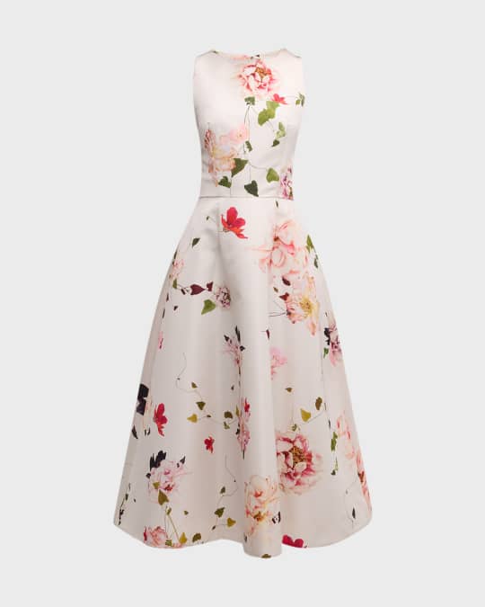 knee length dresses for ladies Diva Dreams Navy & Lilac Floral Fit & Flare Midi Dress – Charming Charlie main image 0