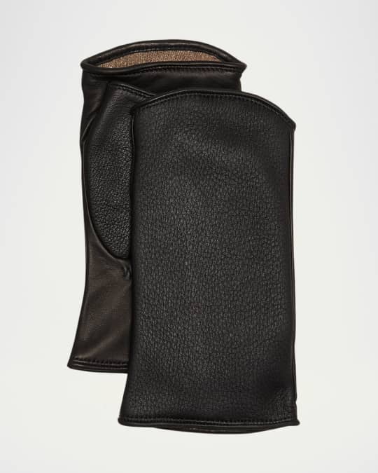 Leather & Cashmere Fingerless Gloves 