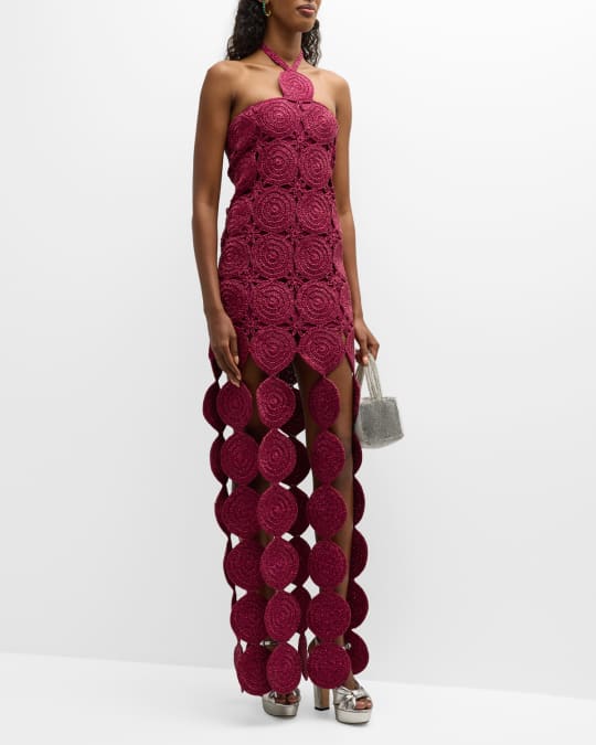 SIMONMILLER Beep Beep Lurex Crochet Cutout Halter Maxi Dress | Neiman Marcus