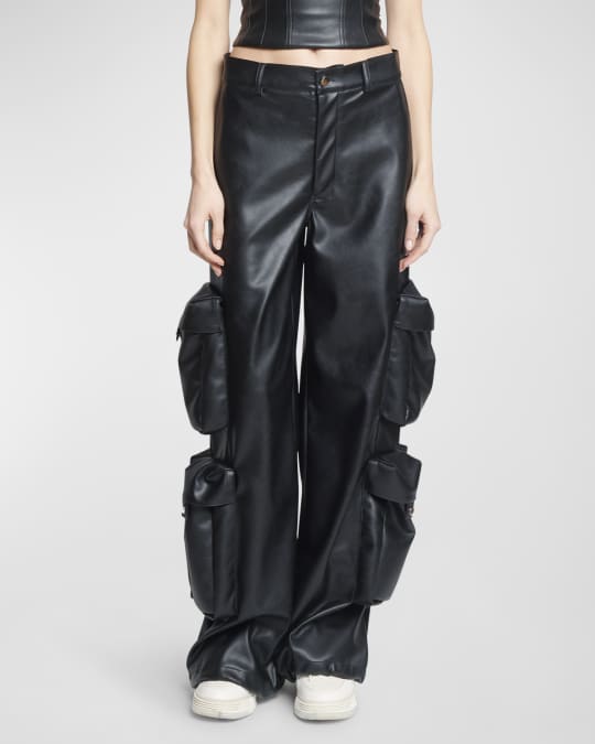 Amiri Vegan Leather Wide-Leg Cargo Pants | Neiman Marcus
