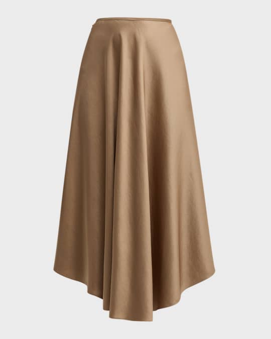 LAPOINTE Lightweight Textured Satin Midi Handkerchief Skirt Neiman Marcus