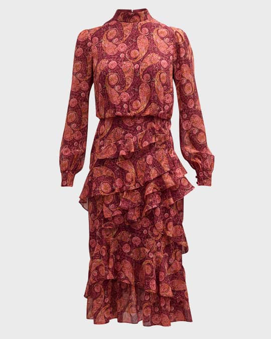 Isa Silk Georgette Tiered Ruffle Midi Dress