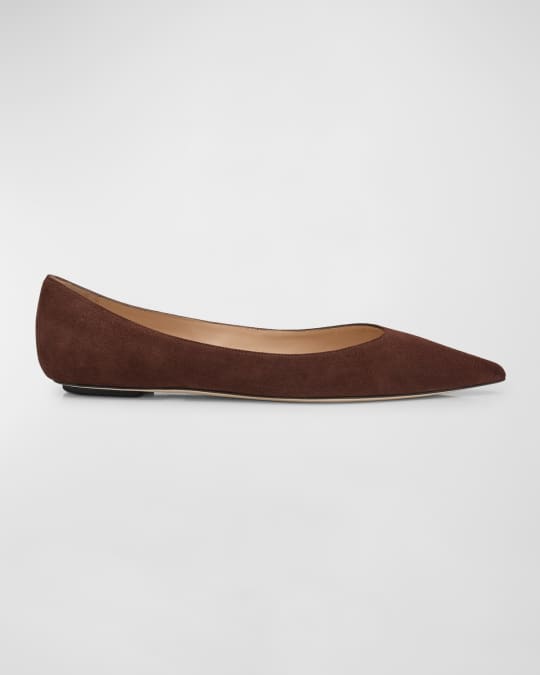 Emilia Suede Point-Toe Ballerina Flats