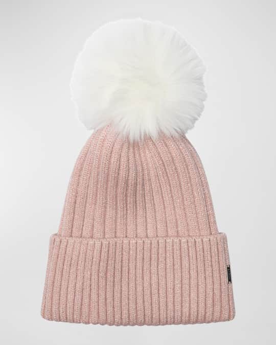 Metallic Wool-Blend Knit Toscana Lamb Pom Beanie