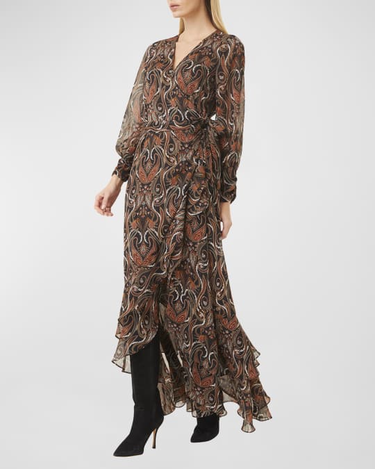 MISA Los Angeles Pamela Paisley Chiffon Maxi Wrap Dress