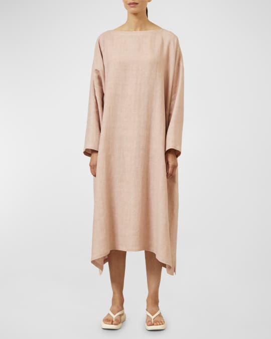 Eskandar Wide A Line Scoop Neck Linen Midi Dress Neiman Marcus