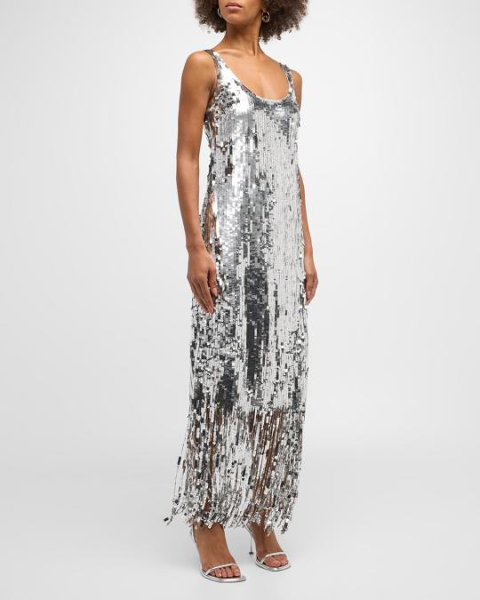 simkhai silver dress SIMKHAI Women's Xyla Sequined Strapless Column Gown - Slate Gray