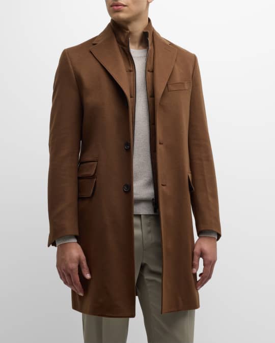 Corneliani Men's Wool Overcoat with Detachable Liner Neiman Marcus