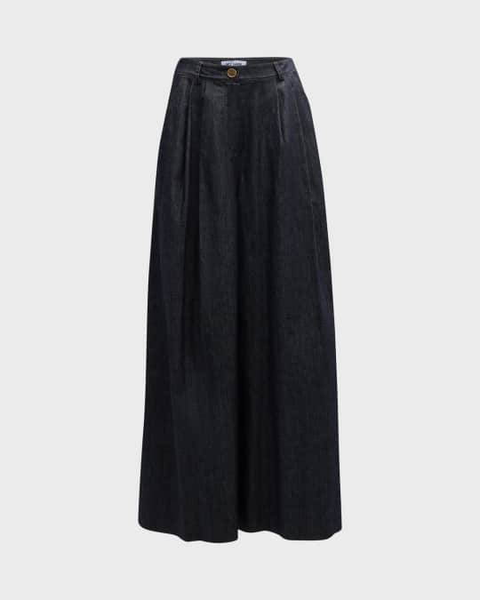 High-Rise Double-Pleated Flare Wide-Leg Pants