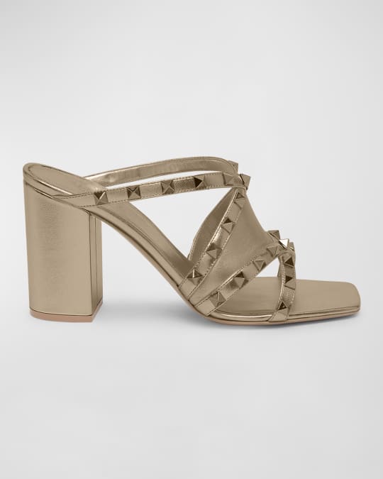 Valentino Garavani Rockstud Metallic Block-Heel Slide Sandals