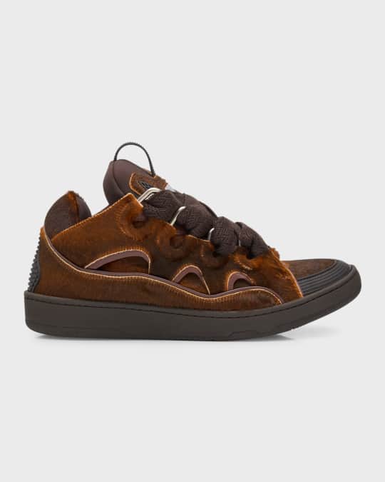 Lanvin Men's Curb Pony-Effect Leather Low-Top Sneakers | Neiman Marcus