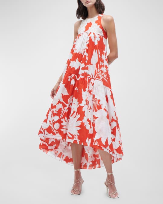 Figue Zaza Embroidered Sleeveless Tiered High-Low Midi Dress | Neiman Marcus