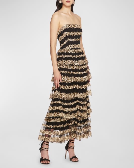 Marchesa notte asymmetric outlet embroidered tulle gown