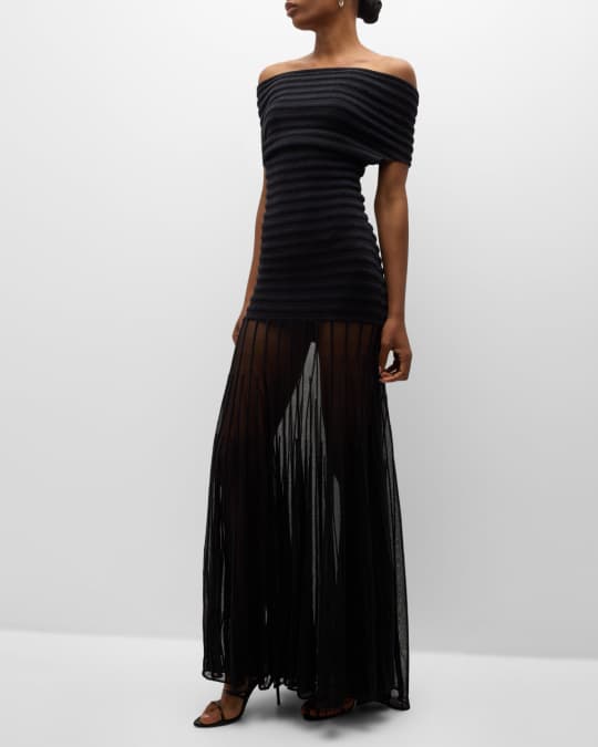 Marce Off Shoulder Sheer Overlay Gown