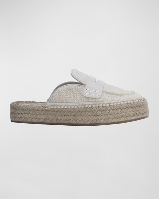 Cotton Penny Loafer Espadrille Mules
