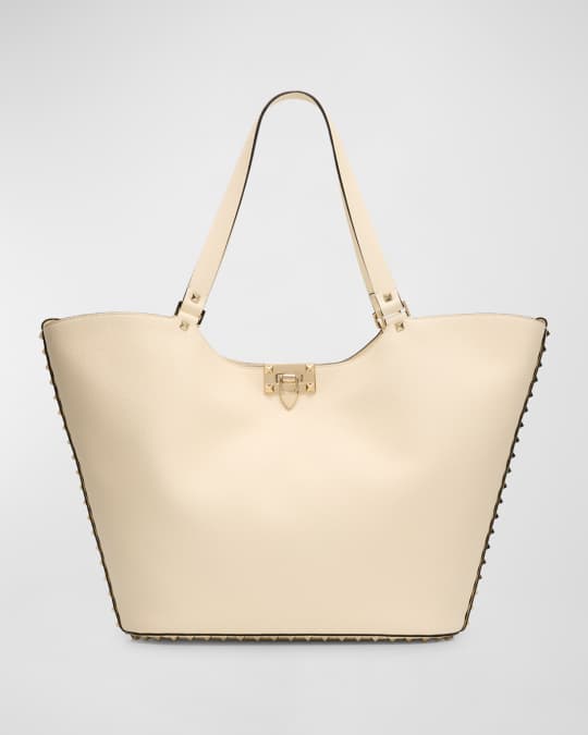トートバッグ VALENTINO GARAVANI ROCKSTUD SMALL LEATHER TOTE BAG Rockstud Small leather tote bag in white - Valentino