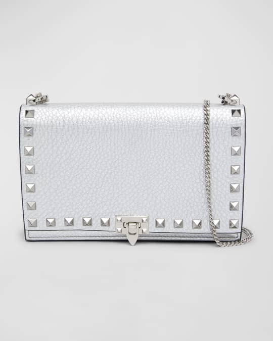 Valentino Garavani Rockstud Metallic Leather Wallet on Chain