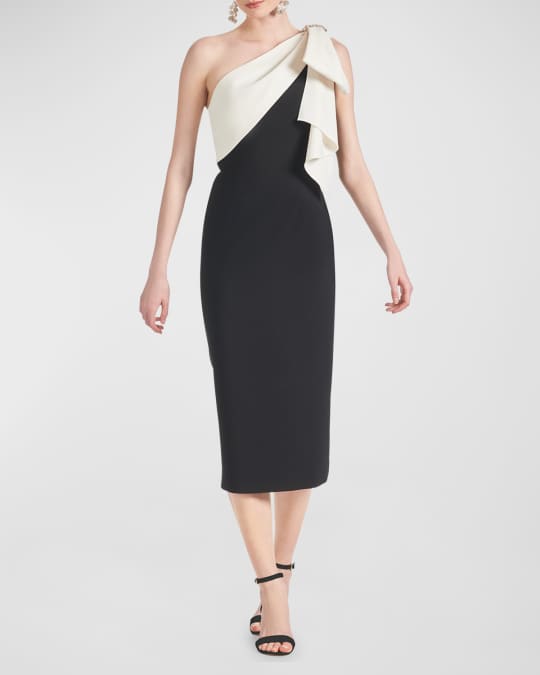 Sachin & Babi Shane Two-Tone One-Shoulder Sheath Midi Dress | Neiman Marcus