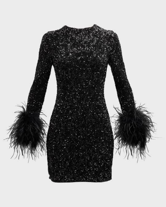Delora Sequined Feather Cuff Mini Dress