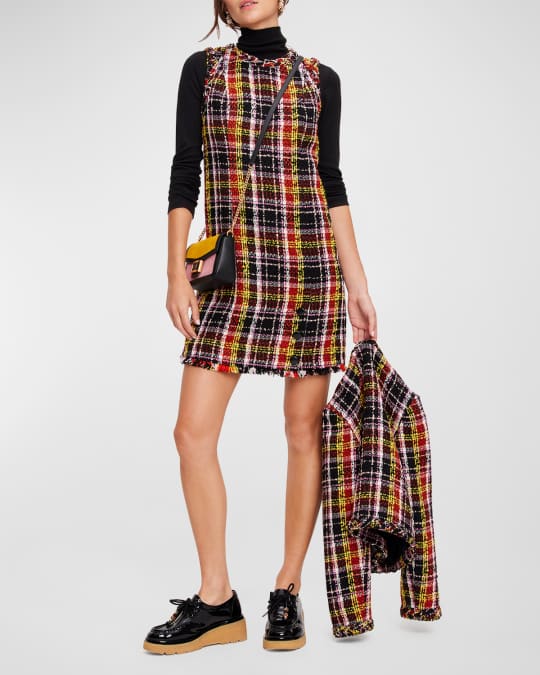 art plaid sleeveless tweed mini dress
