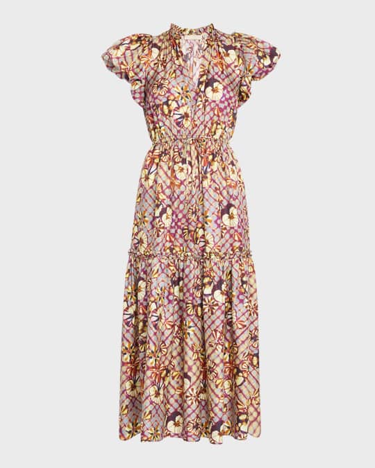 Ulla Johnson Scarlett Printed Silk Tiered Midi Dress Neiman Marcus