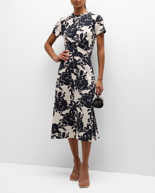 Tanya Taylor Mac Floral Print Crossover Waist Midi Dress Neiman Marcus