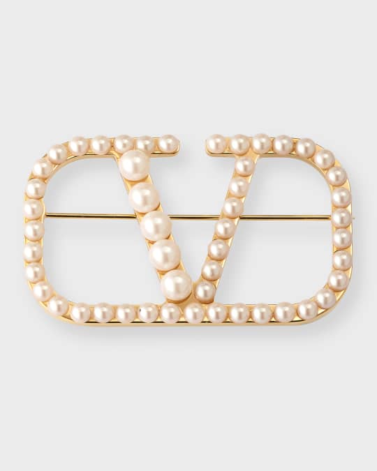 Valentino Garavani Pearly V Logo Brooch | Neiman Marcus