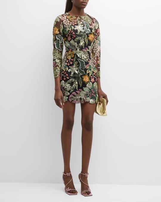 Milly Scottie Sequin Floral-Embroidered Mini Dress