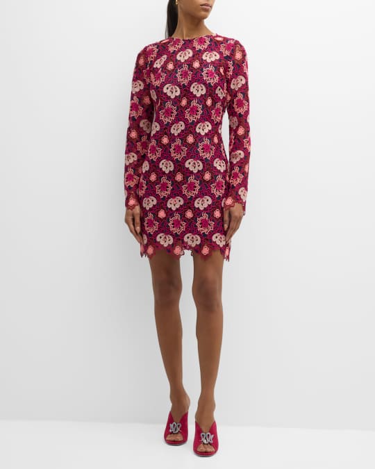 Milly Nessa Long-Sleeve Floral Lace Mini Dress | Neiman Marcus