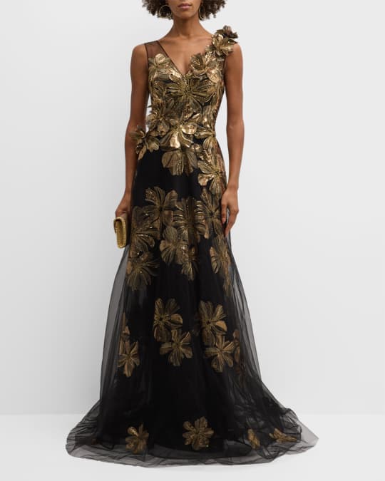 Teri jon by rickie freeman floral appliqué gown 2025