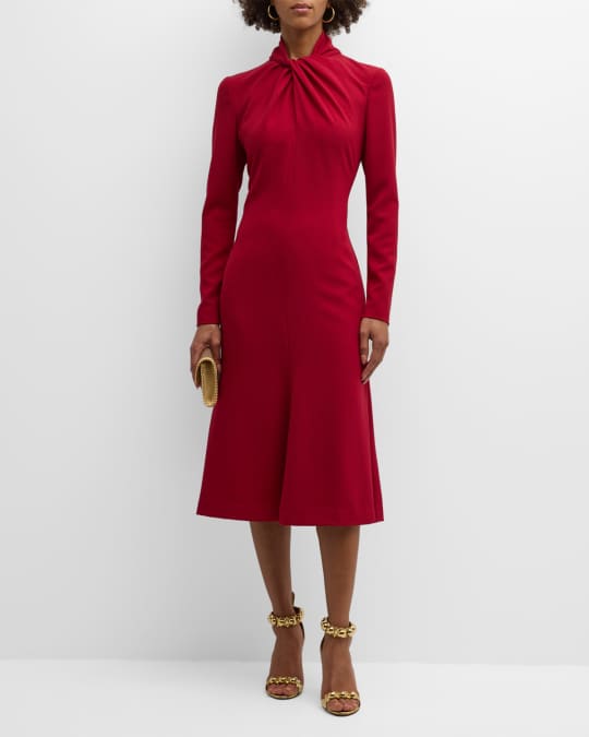 Red jersey cocktail dress with jewelerry neckline and belt Roberto