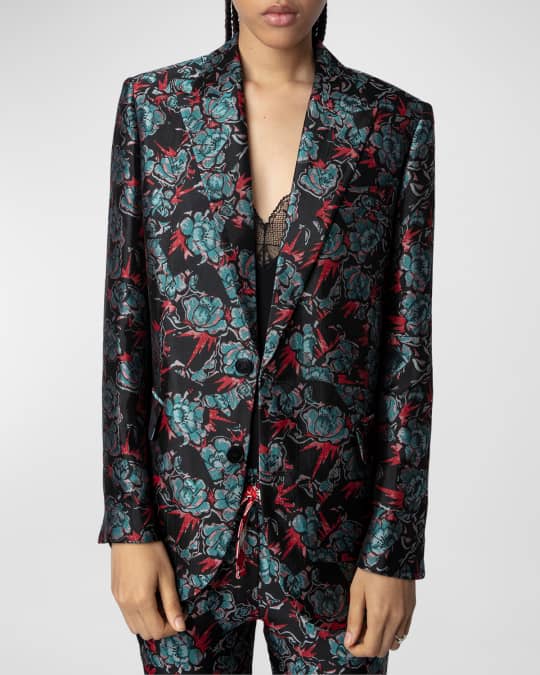 FENDI Jacquard silk blazer with floral motif ジャケット Blouson Fabric Brown | Fendi