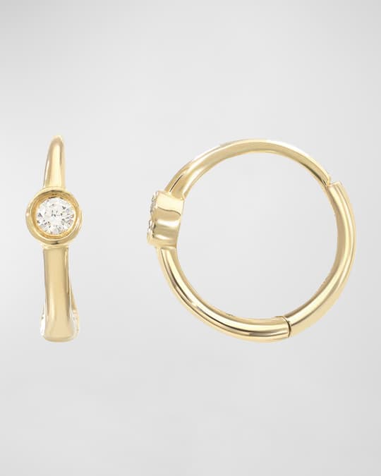 14K Gold Diamond Bezel Hoop Earrings